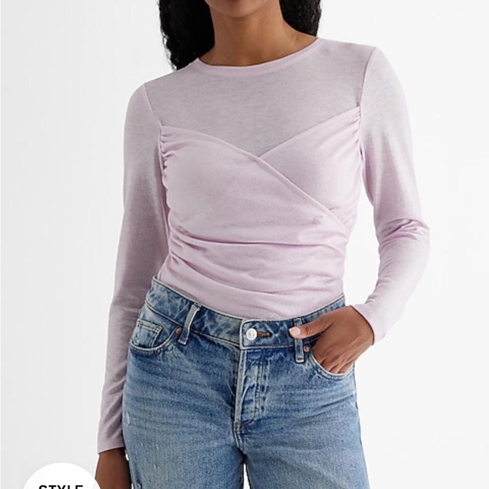 NWT Express Fitted Shine Light Weight Crew Neck Faux Wrap Front Tee Size Medium